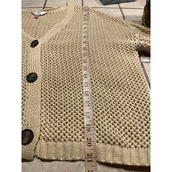 No Boundaries,Beige Crocheted Brown Button Down Sweater Cardigan 3XG (XXXL) (21) - Picture 11 of 17